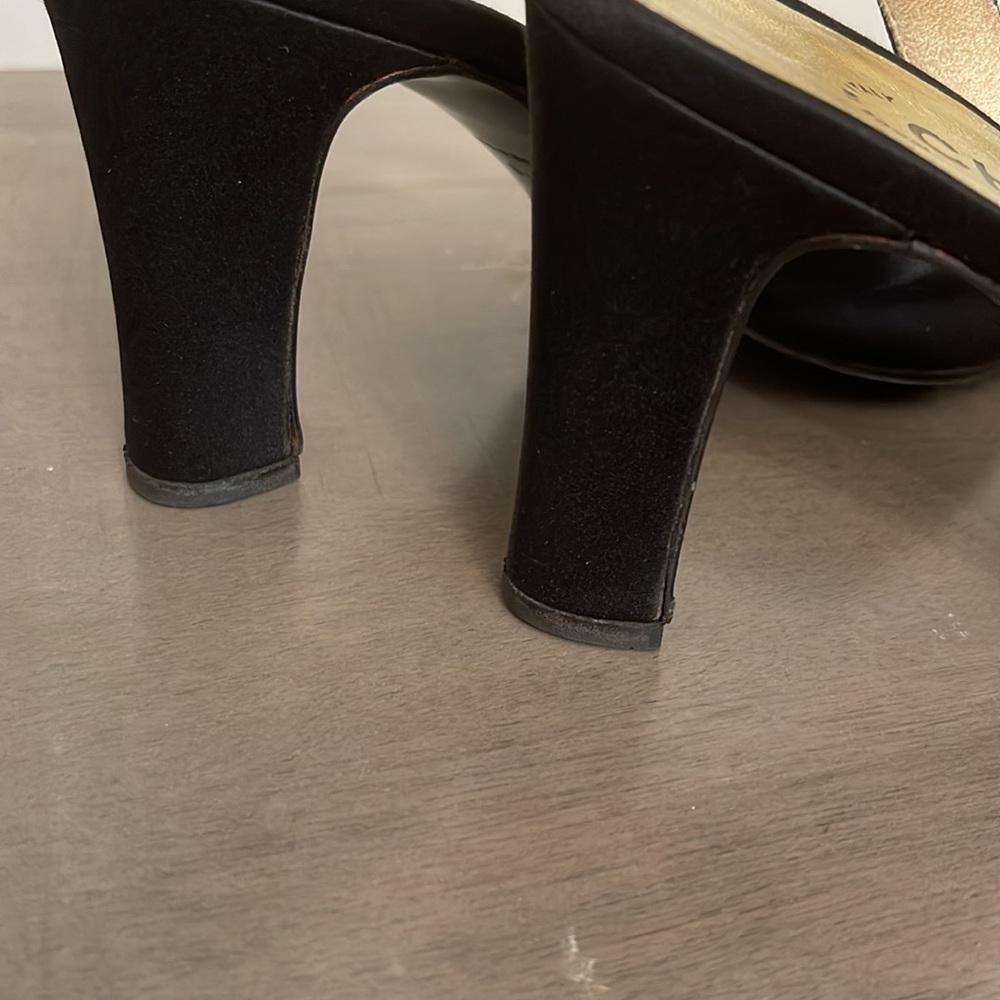 VINTAGE CHANEL Black Satin Slingbacks Heels Size 38 - Picture 13 of 15